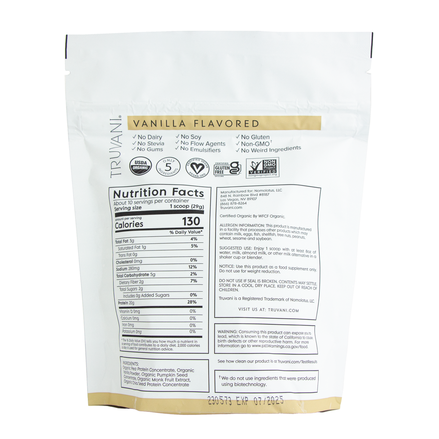 Truvani - Plant Based Protein Powder Vanilla Flavor